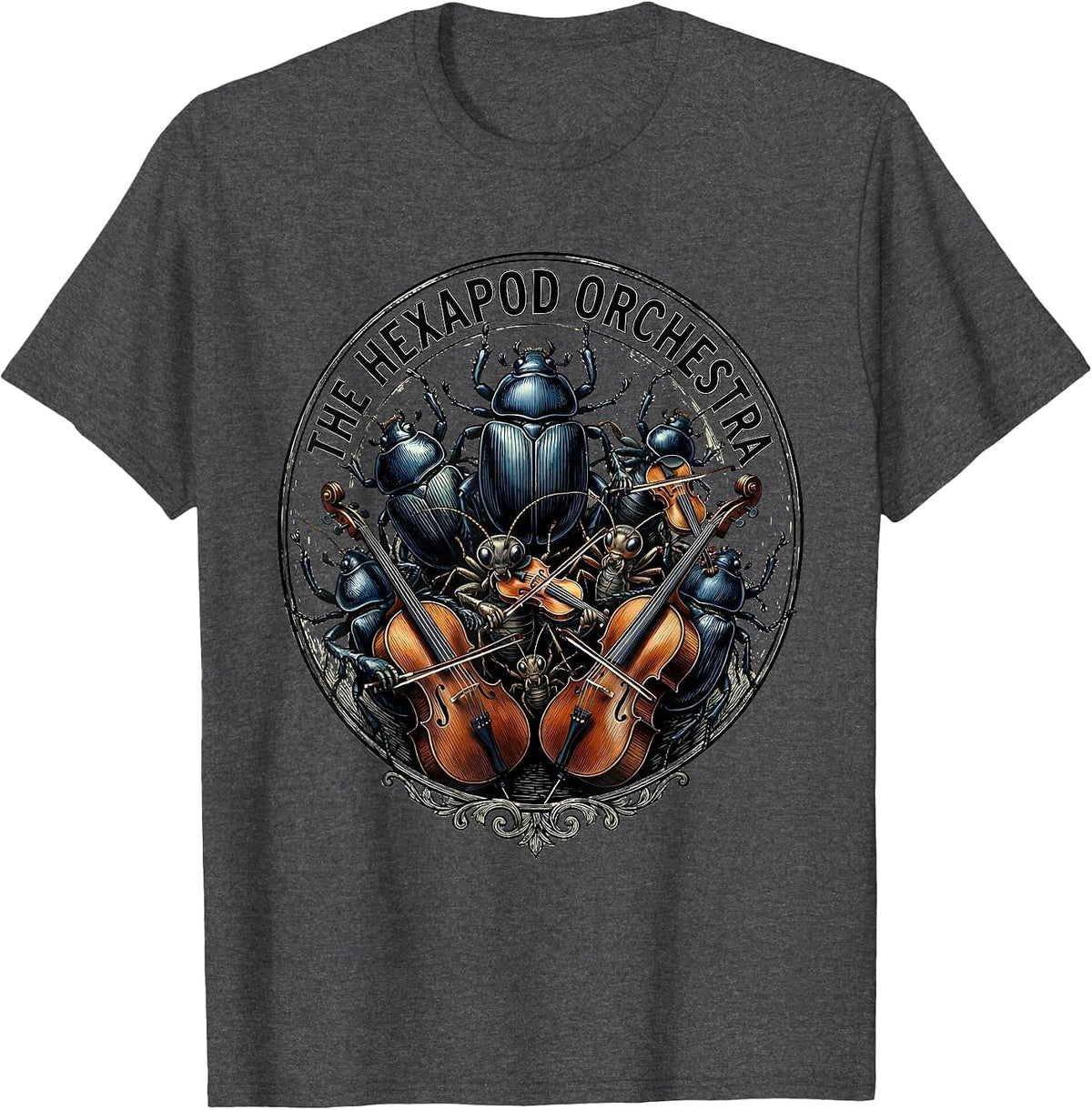 The Hexapod Orchestra Vintage Insect Band Music Lover T-Shirt - Dark Heather Grey