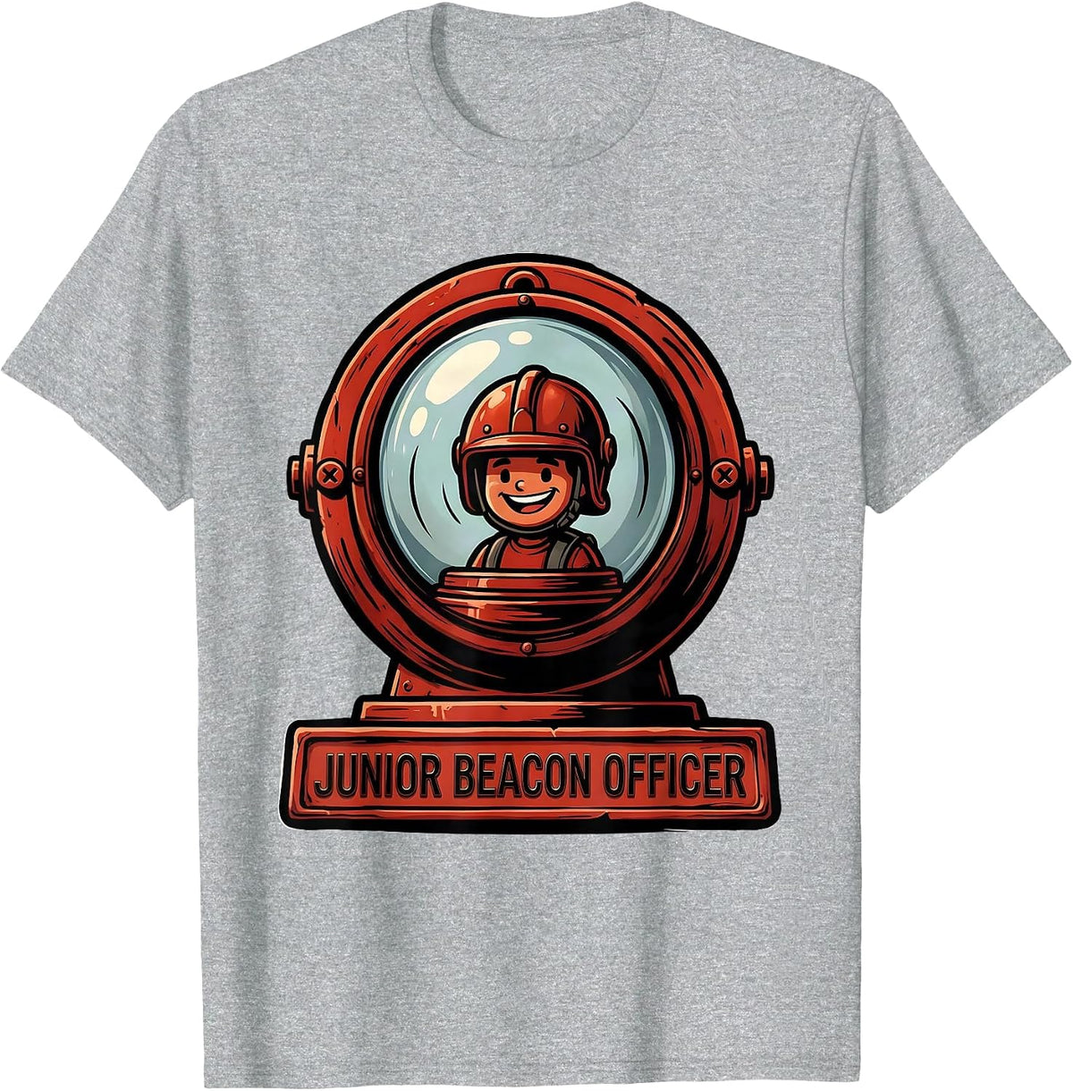 Men's Junior Beacon Officer Cartoon Firefighter Kids Birthday T-Shirt - Heather Grey