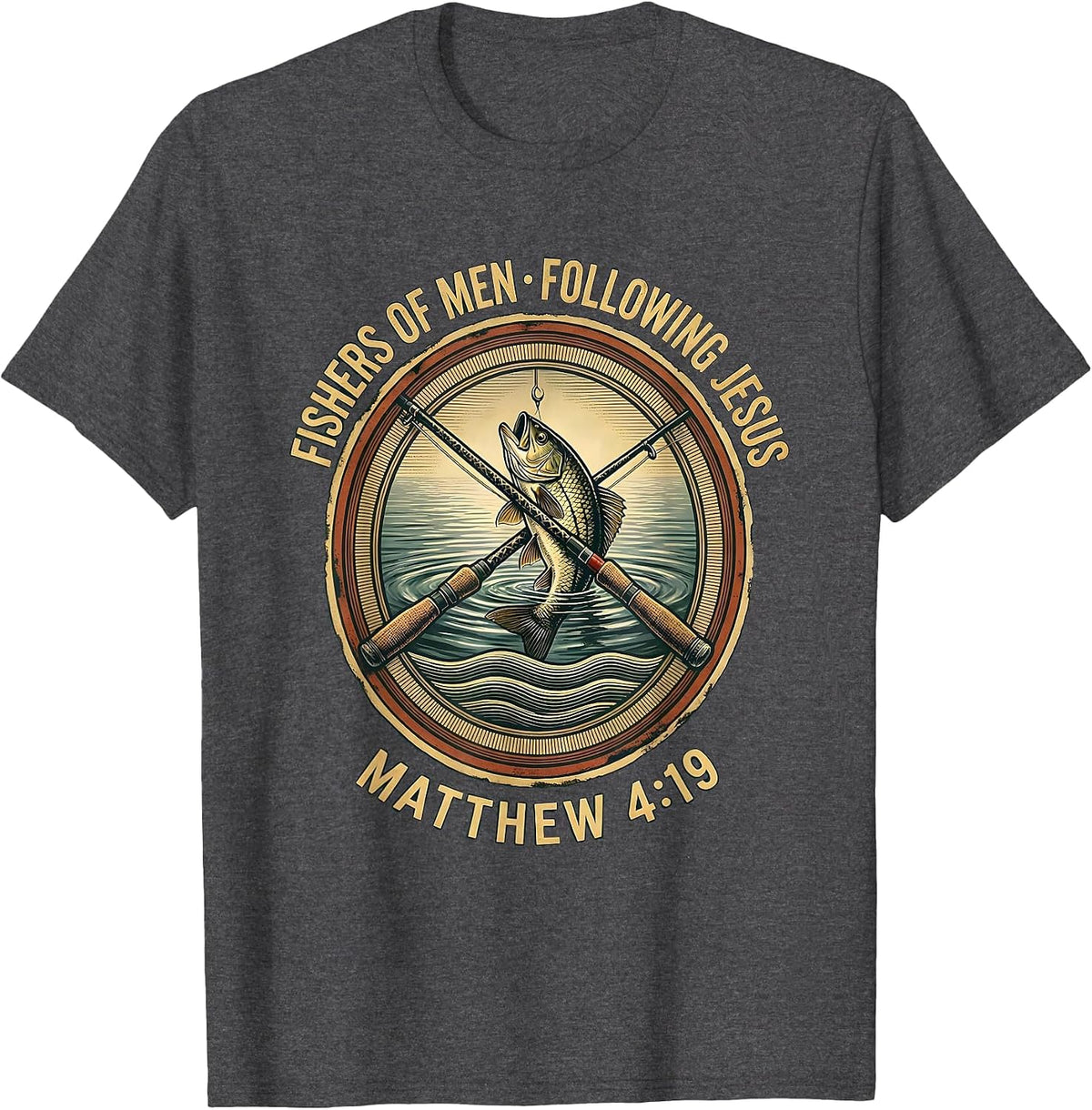 Fishers Of Men, Following Jesus — Matthew 4:19 Dad T-Shirt - Dark Heather Grey