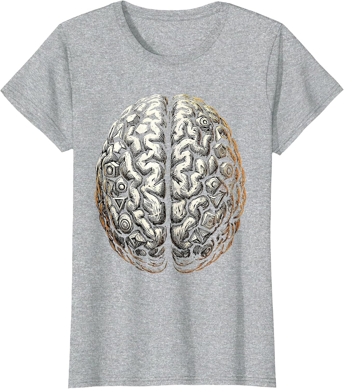 Math Teacher Brain Geometric Shapes Illustration T-Shirt - Heather Grey