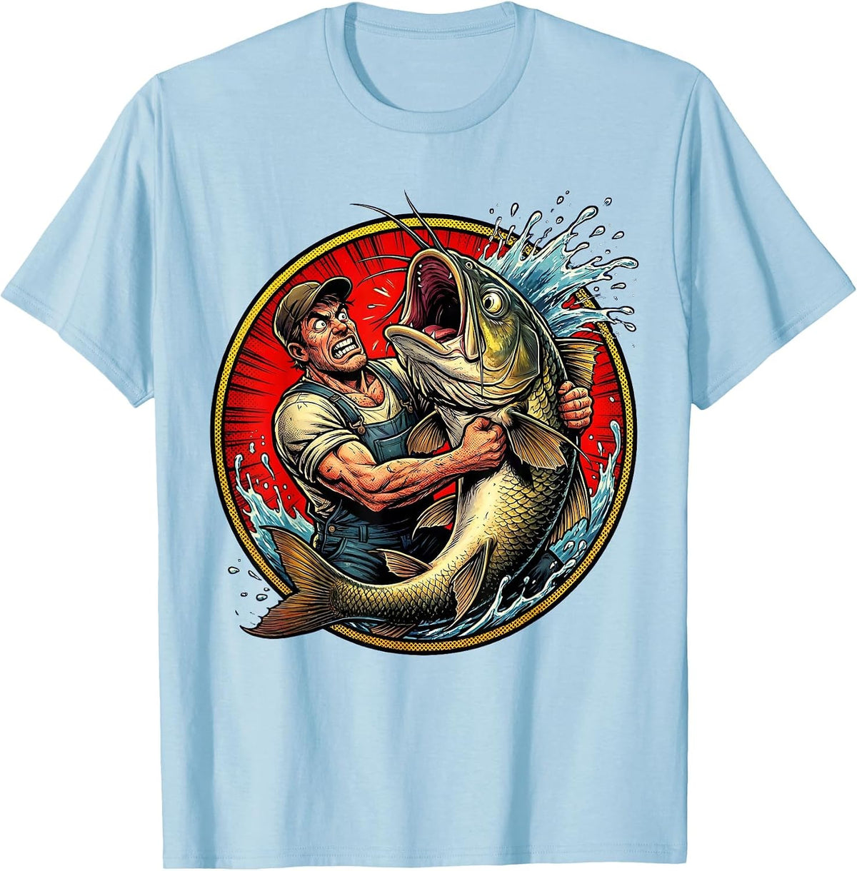 Men's Catfish Wrestling Funny Fishing Graphic T-Shirt - Baby Blue