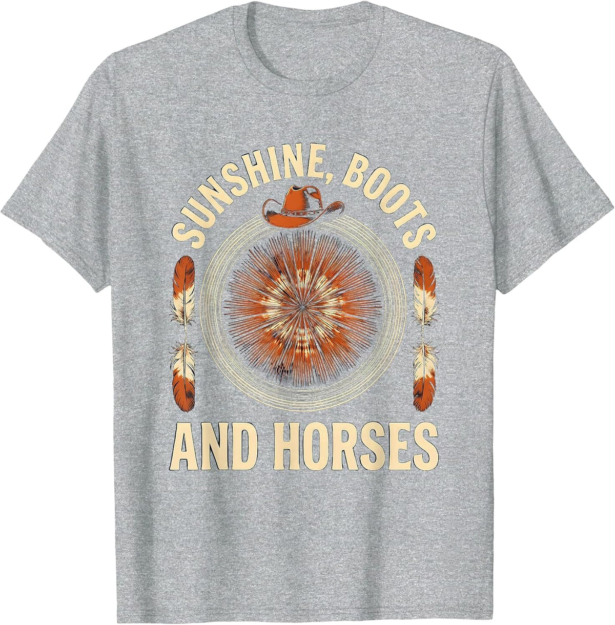 Men's Sunshine Boots and Horses Cowgirl Design T-Shirt - Heather Grey