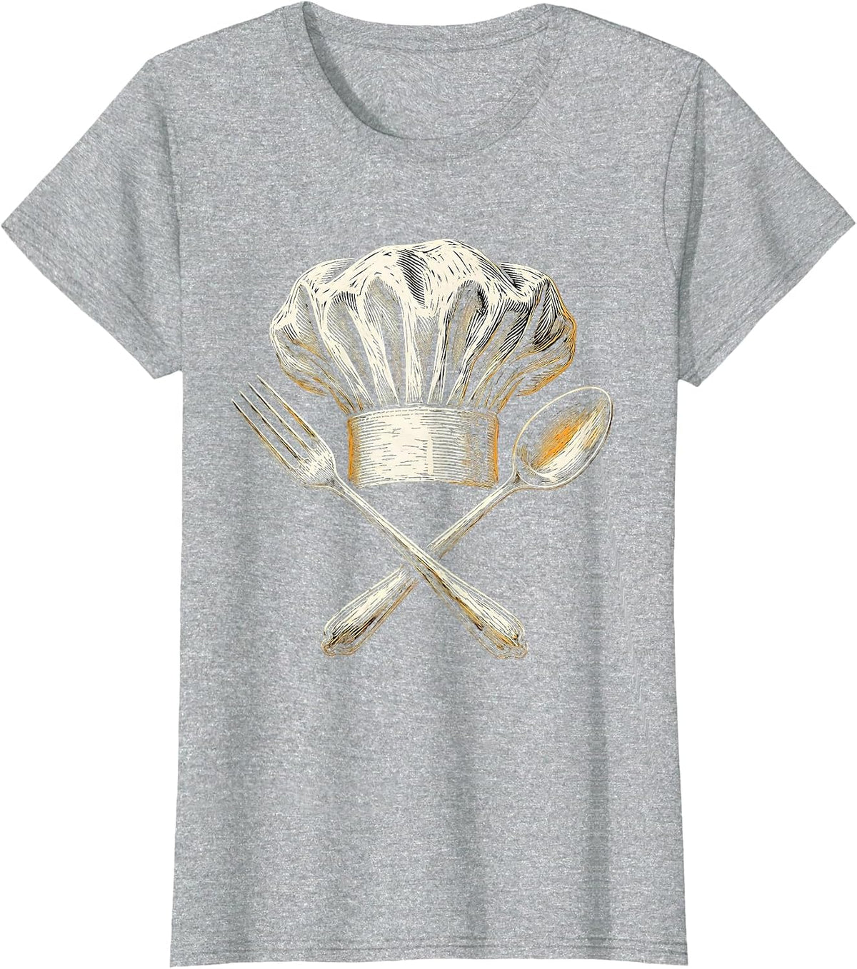 Chef Toque Fork and Spoon Culinary Graphic T-Shirt - Heather Grey