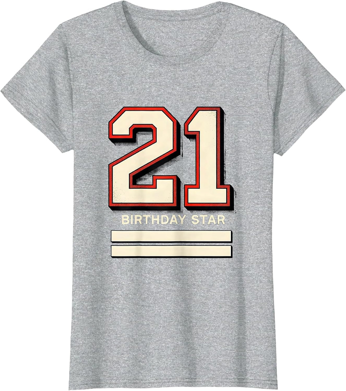 Women's Birthday Star 21 Sports Jersey Number Birthday Milestone T-Shirt - Heather Grey