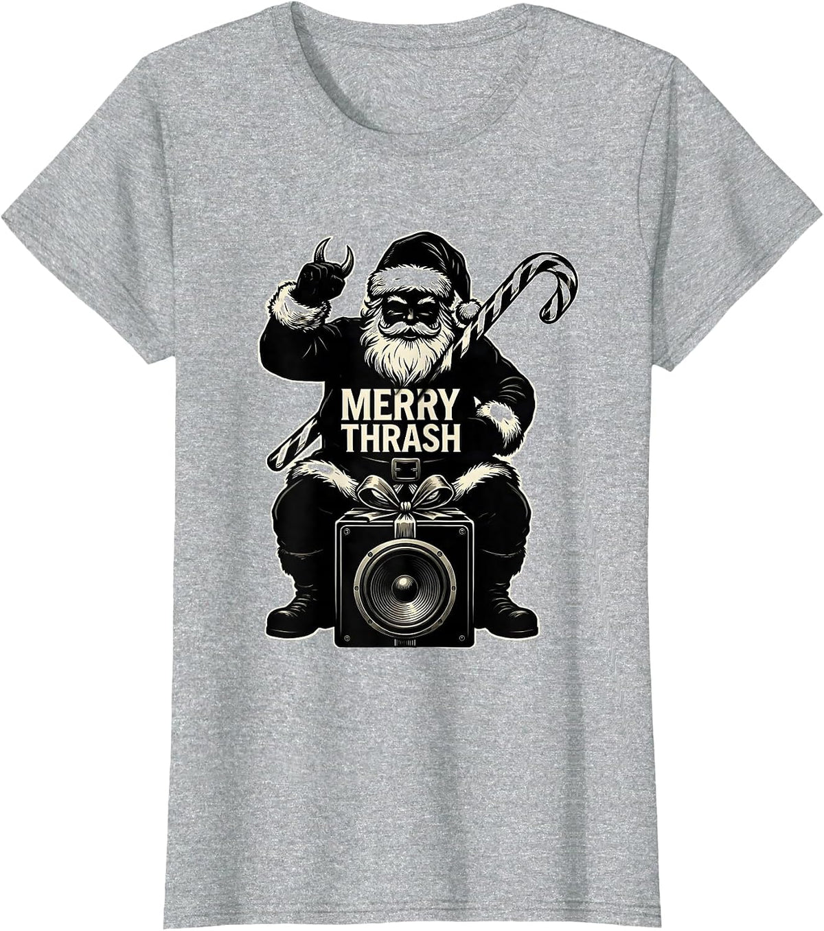 Merry Thrash Heavy Metal Santa Parody Rocker Christmas T-Shirt - Heather Grey