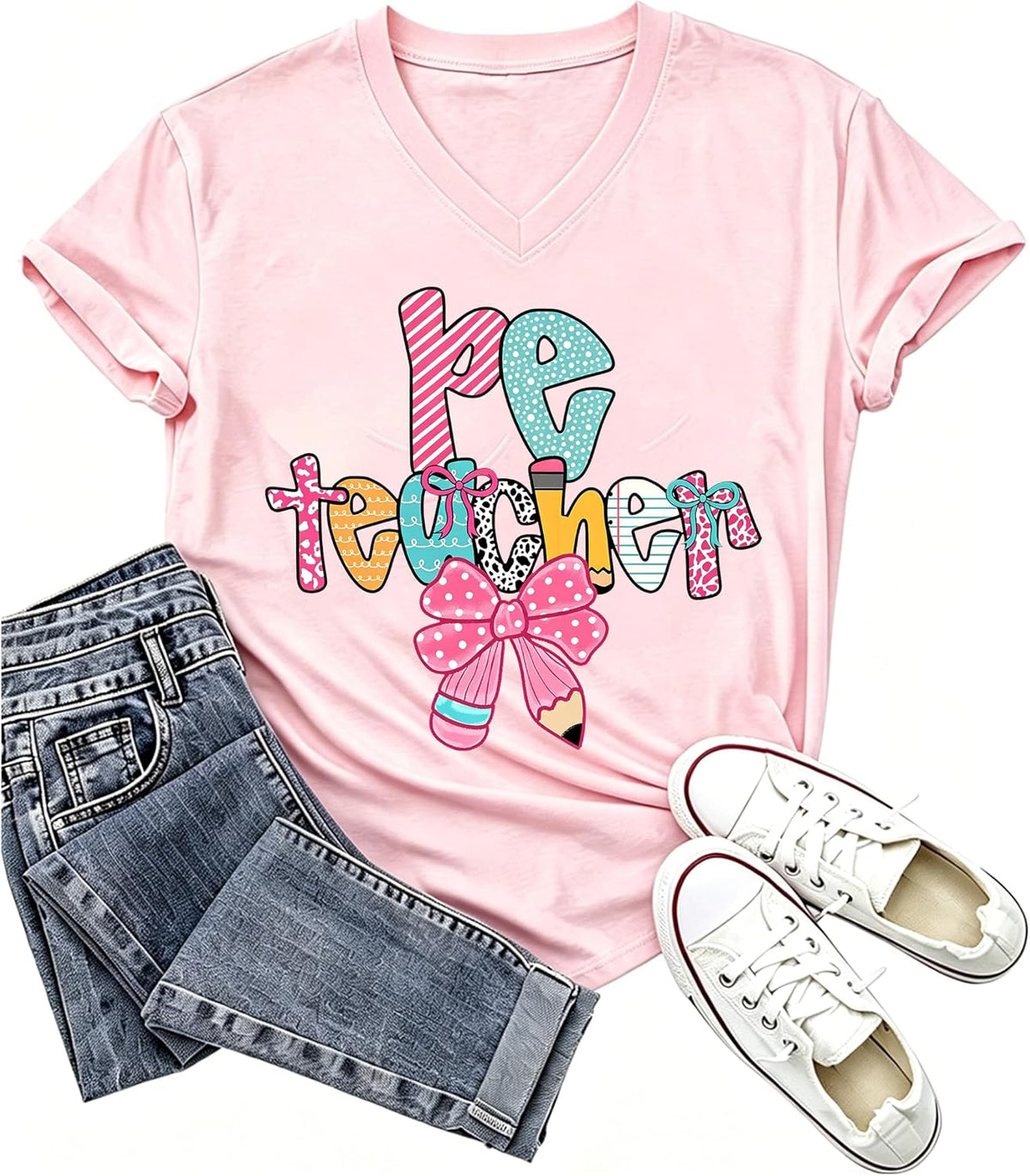 Pe Teacher Shirt Funny Physical Education Teacher Shirts School Pe Teachers T-Shirt for Women Gym Teachers Gifts - V-Neck