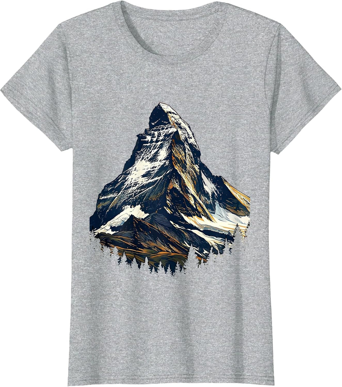 Rugby Mountain Peak Graphic Design T-Shirt - Heather Grey