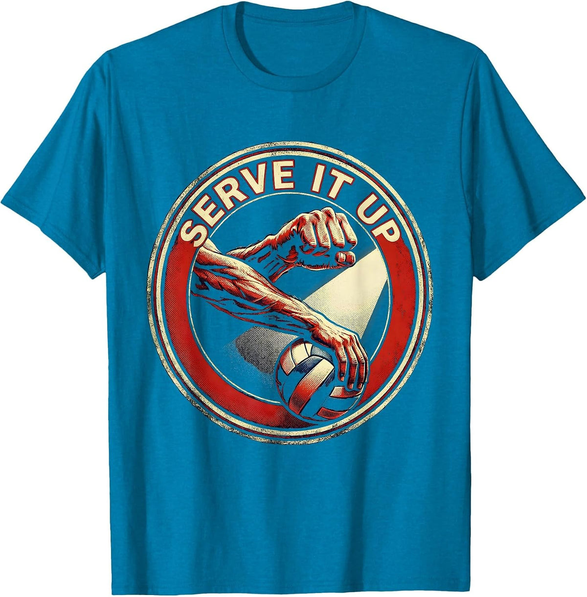 Serve It Up Volleyball Graphic Design T-Shirt - Sapphire Blue