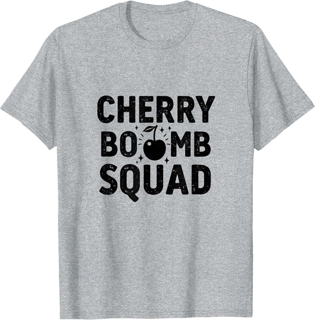 Cherry Bomb Squad Bold Graphic Design T-Shirt - Heather Grey