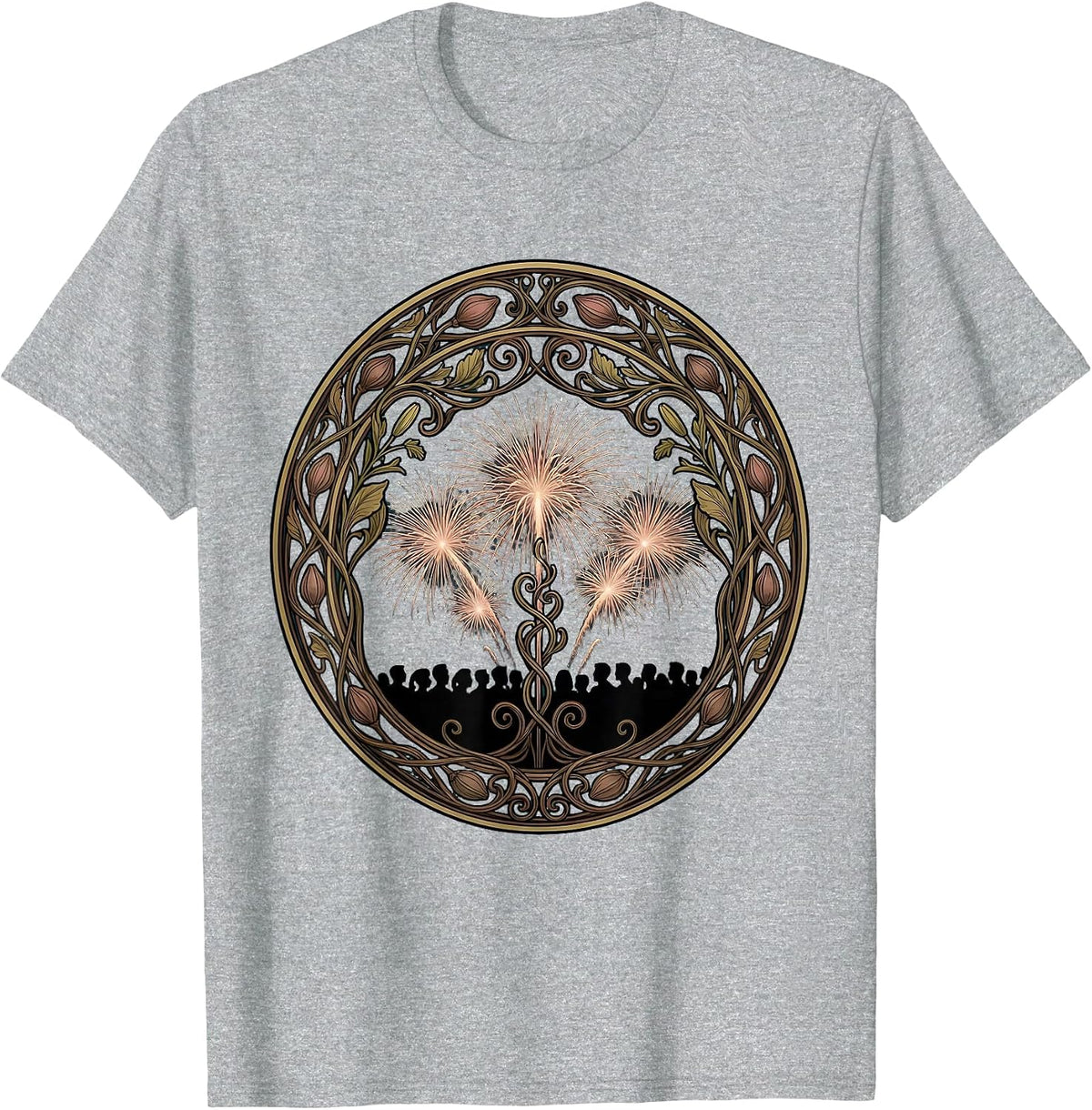 Men's Stadium Crowd Fireworks Celebration Silhouette T-Shirt - Heather Grey