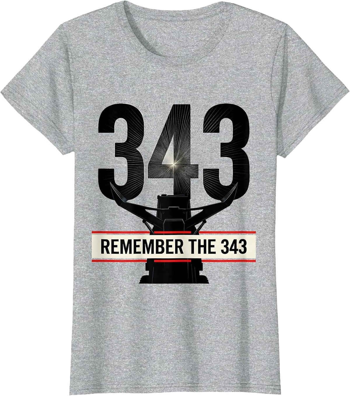 Women's Remember The 343 Geometric Firefighter Tribute Pride T-Shirt - Heather Grey