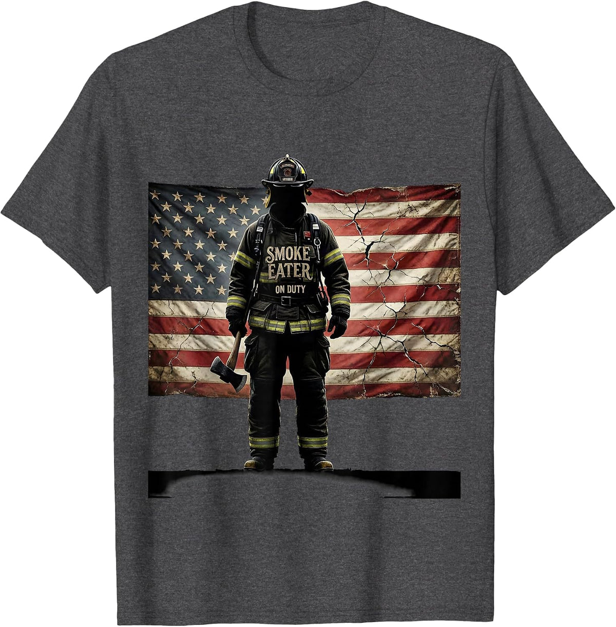 Men's Smoke Eater On Duty Firefighter Design T-Shirt - Dark Heather Grey