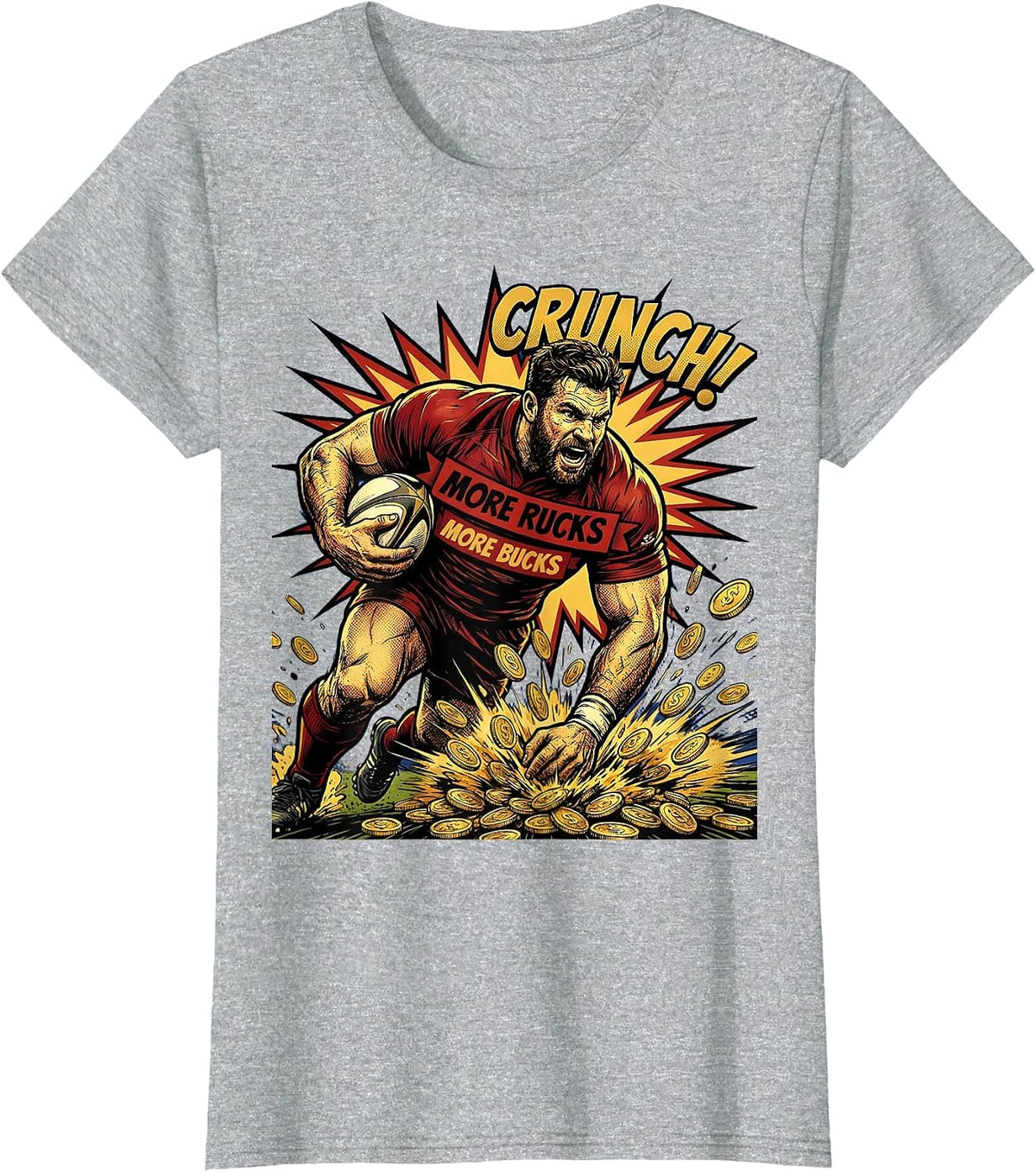 More Rucks More Bucks Rugby Graphic Design T-Shirt - Heather Grey