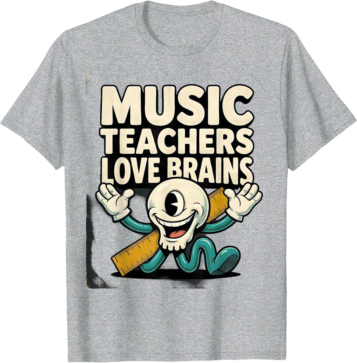 Men's Music Teachers Love Brains Retro Cartoon Teacher Halloween T-Shirt - Heather Grey