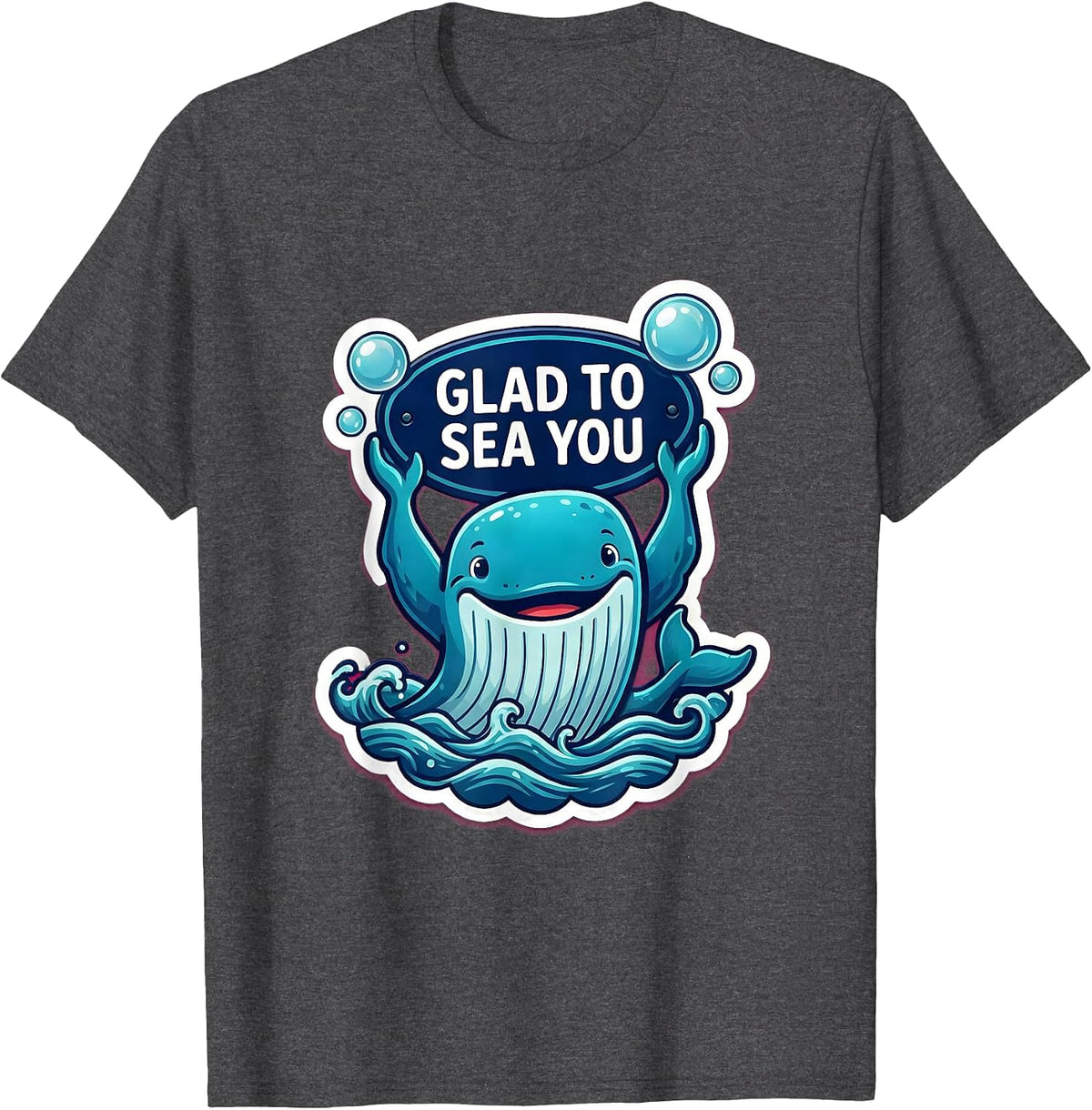 Men's Glad To Sea You Playful Whale Teacher Back to School T-Shirt - Dark Heather Grey