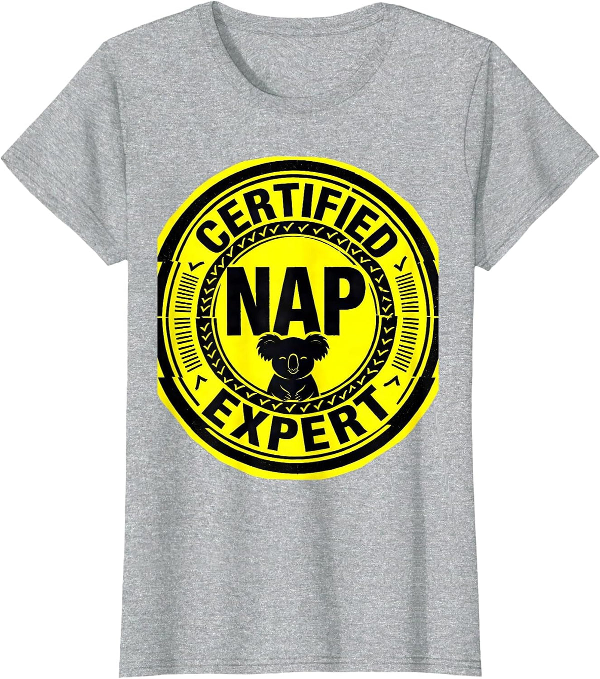 Certified Nap Expert Stencil Graphic Cute Animal Lover T-Shirt - Heather Grey