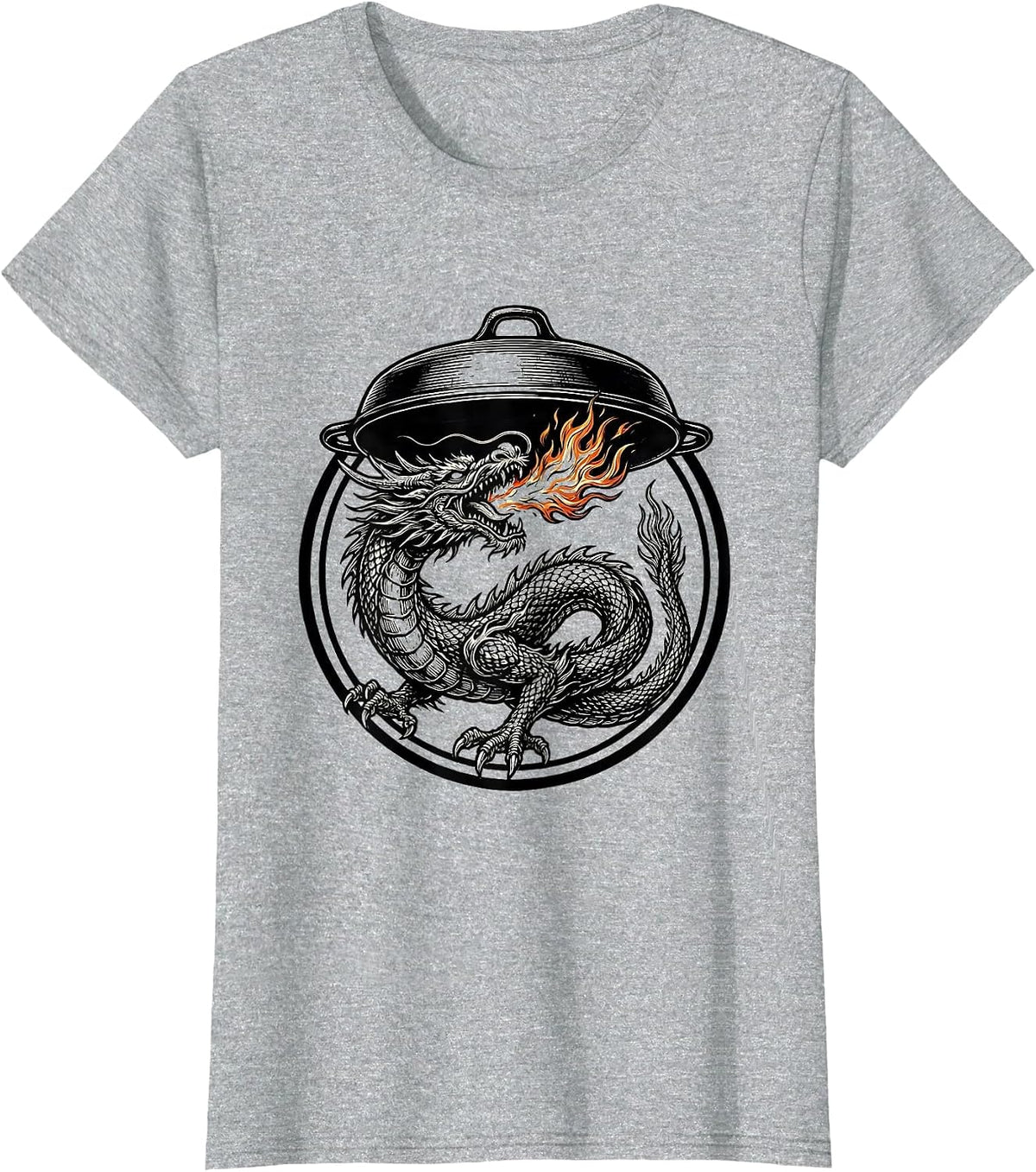 Dragon Fire Chef Cooking Graphic T-Shirt - Heather Grey