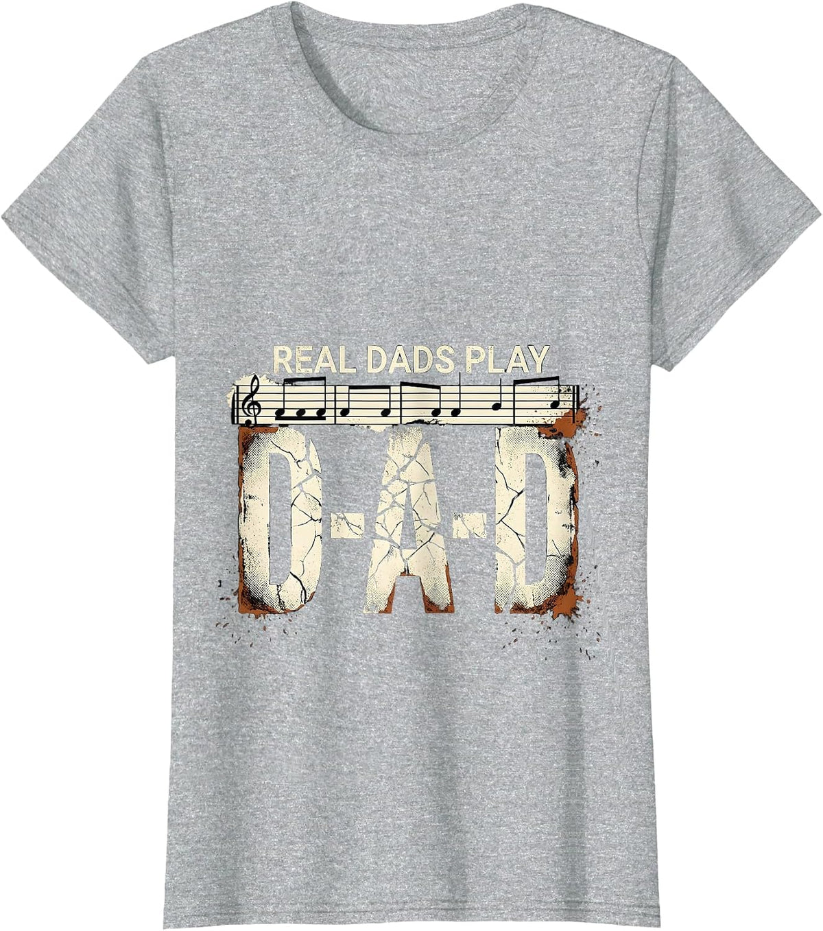Women's Real Dads Play D-A-D Distressed Guitar Dad Humor T-Shirt - Heather Grey