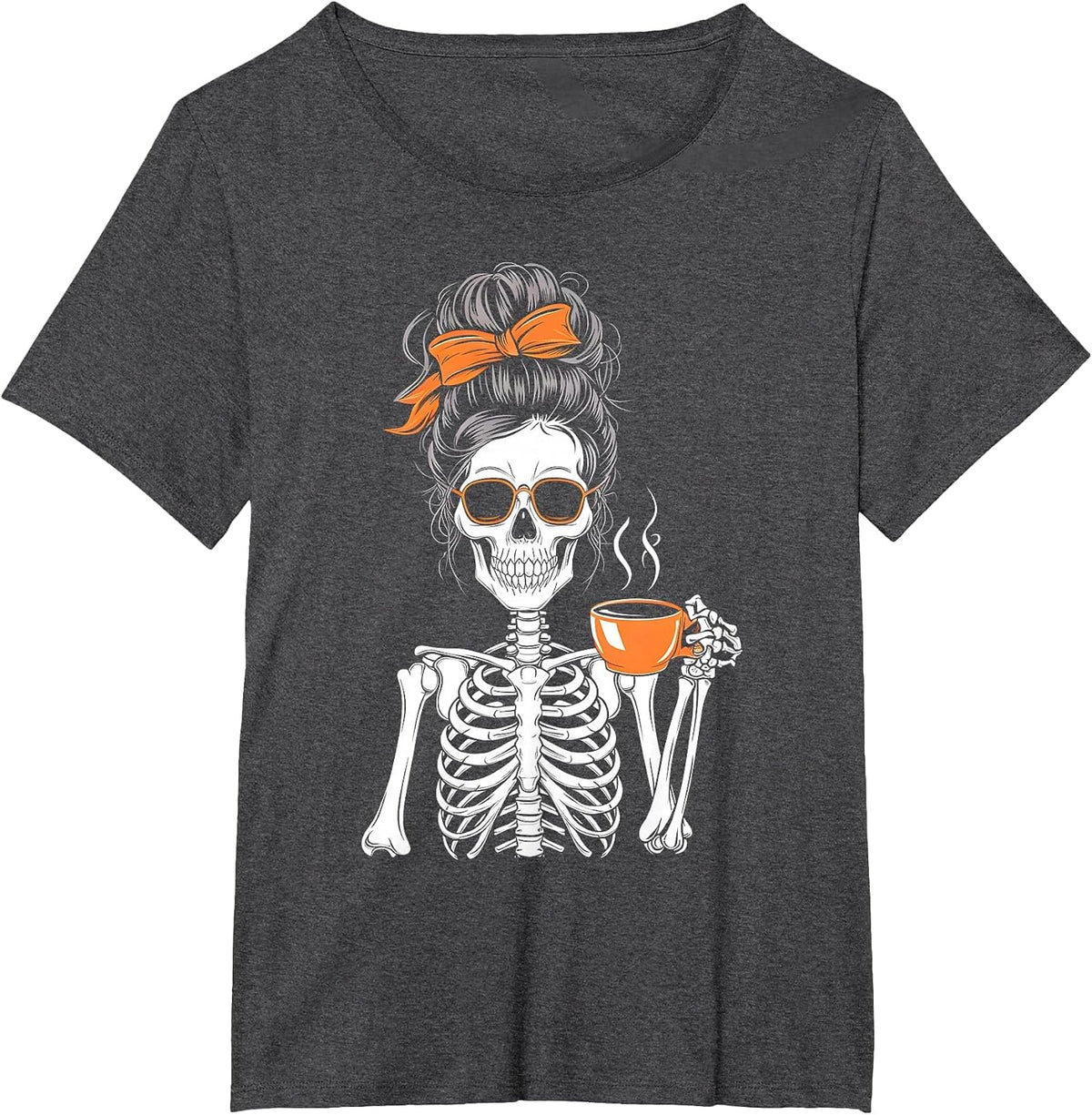 Halloween Skeleton Messy Bun Coffee Funny Costume Mom Women T-Shirt - Dark Heather Grey
