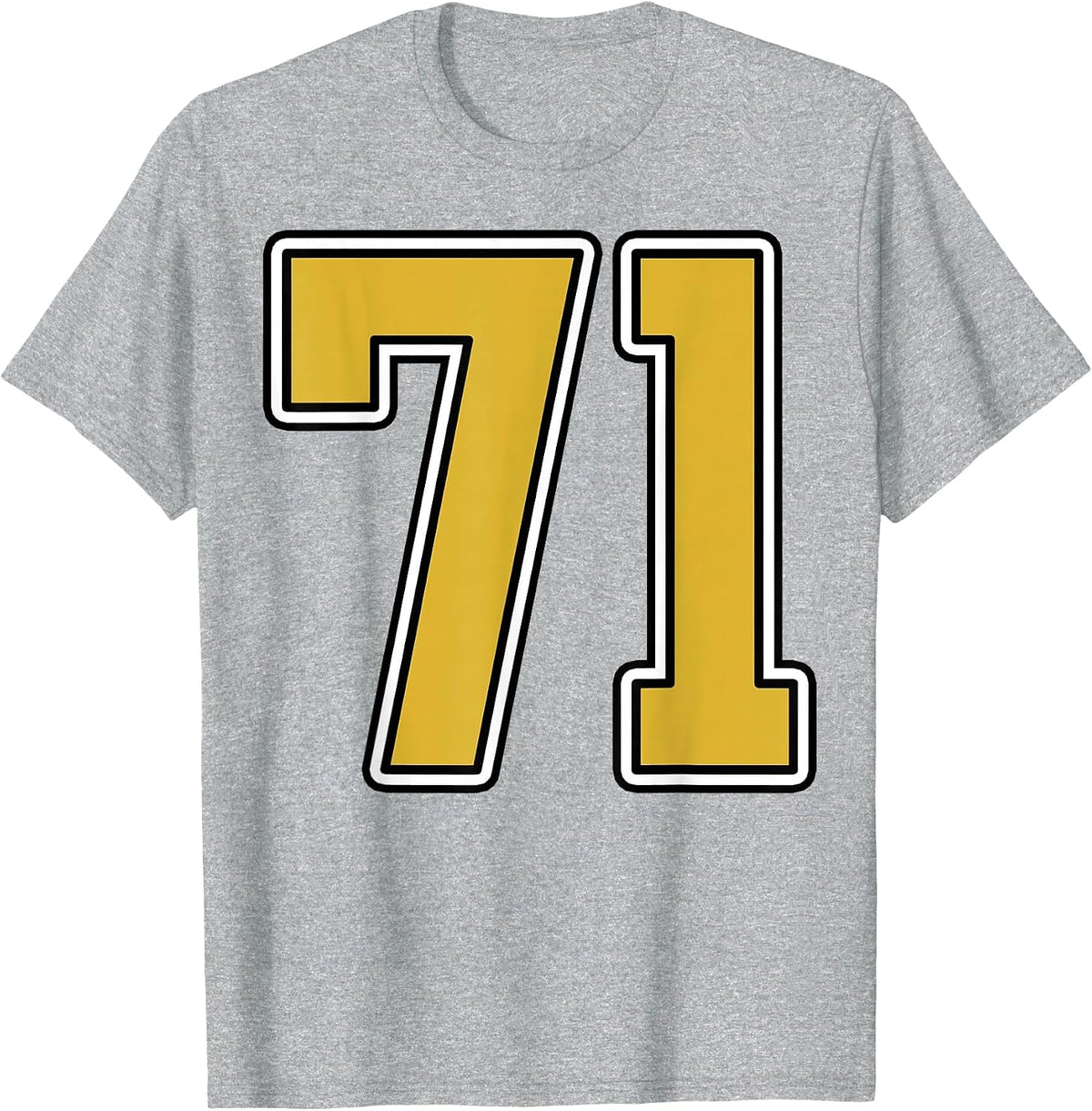 Old Gold Black White Sports Number 71 Jersey Uniform Player T-Shirt - Heather Grey