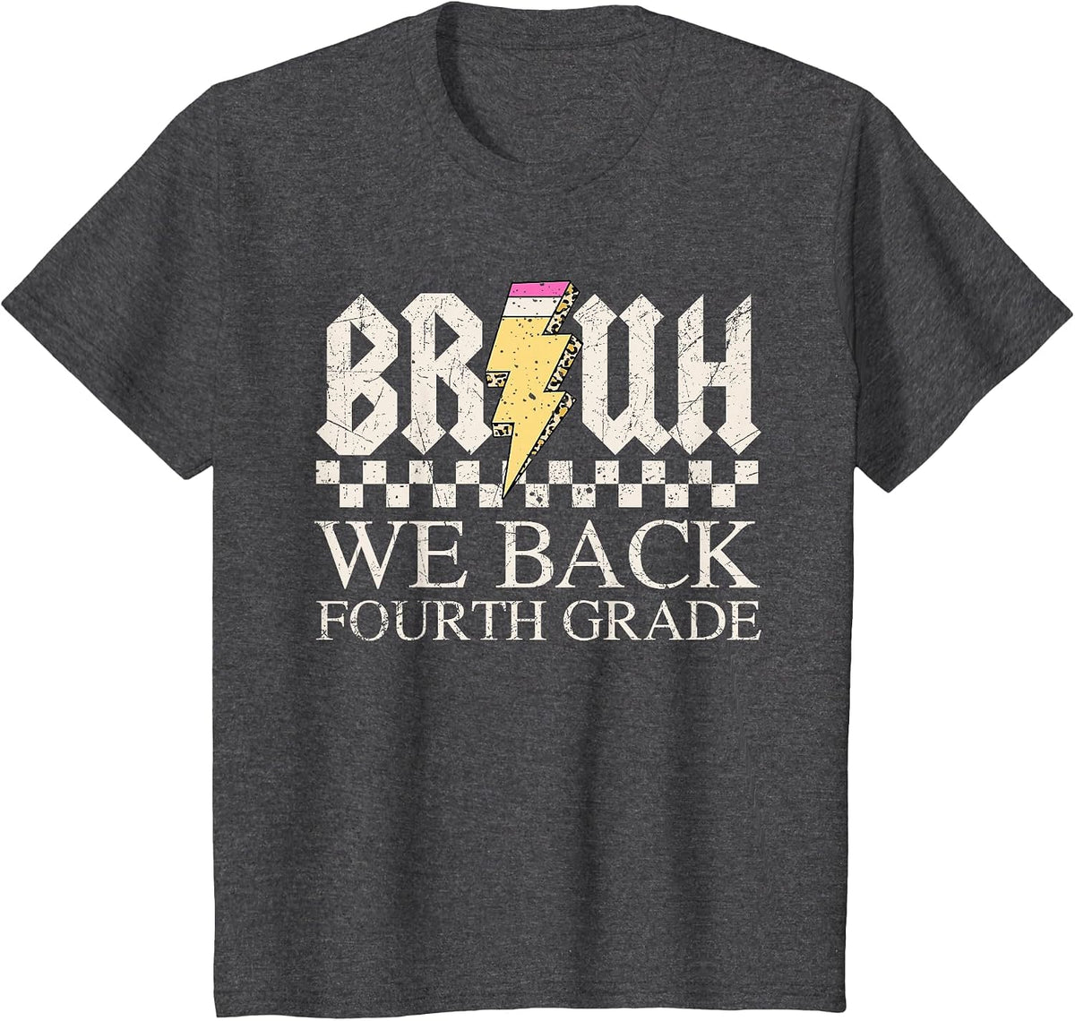 Fourth Grade Bruh We Back Lightning Retro 4th Grade Kids T-Shirt - Dark Heather Grey
