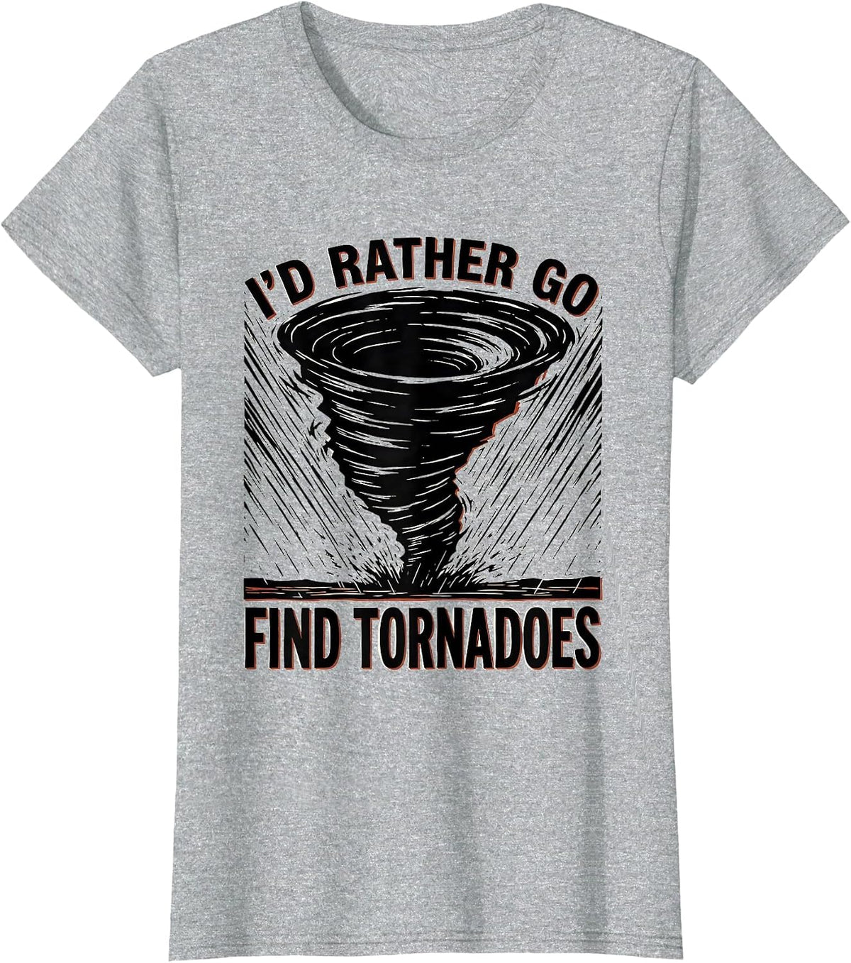 I'd Rather Go Find Tornadoes Linocut Storm Chaser T-Shirt - Heather Grey