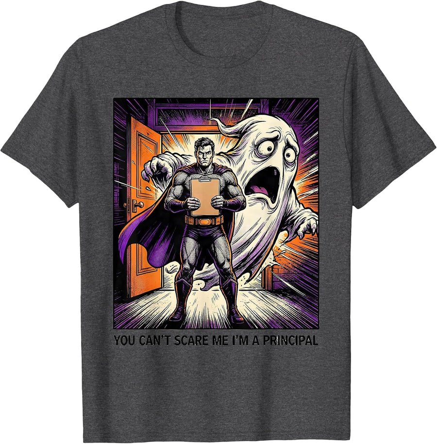 Men's You Can't Scare Me I'm A Principal Comic Book Halloween T-Shirt - Dark Heather Grey