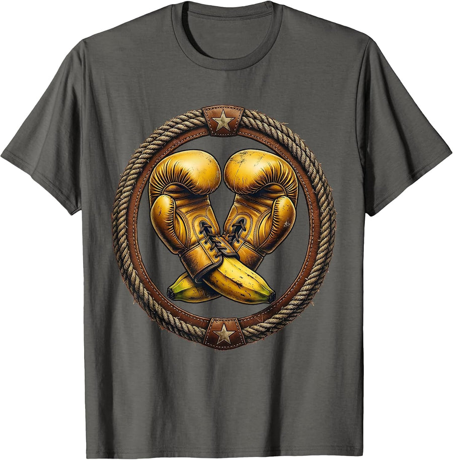 Banana Boxing Gloves Funny Fruit Fighter Graphic T-Shirt - Asphalt Grey
