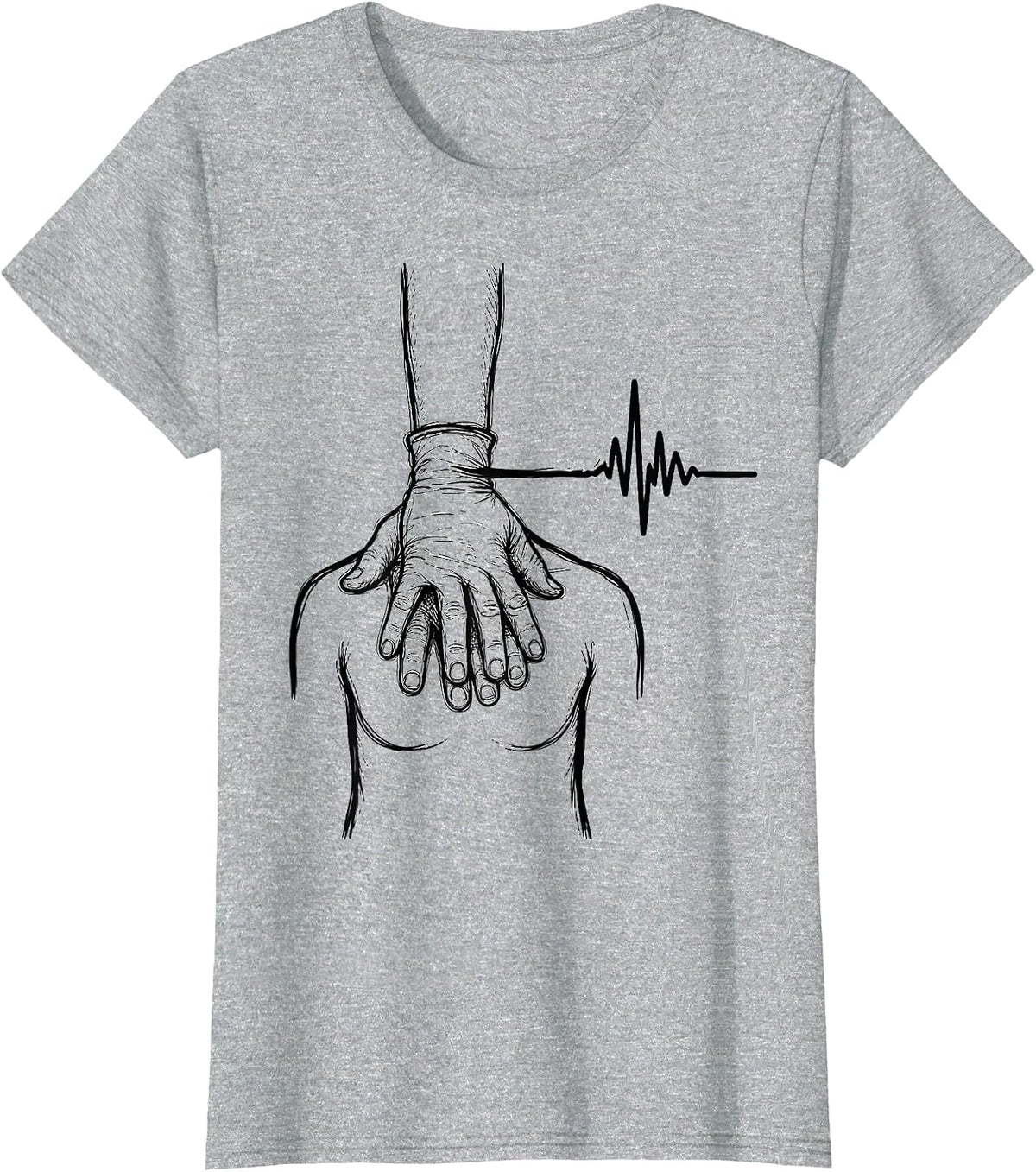 Women's Hand Pulse Line Art EMS Paramedic EMT Gift T-Shirt - Heather Grey