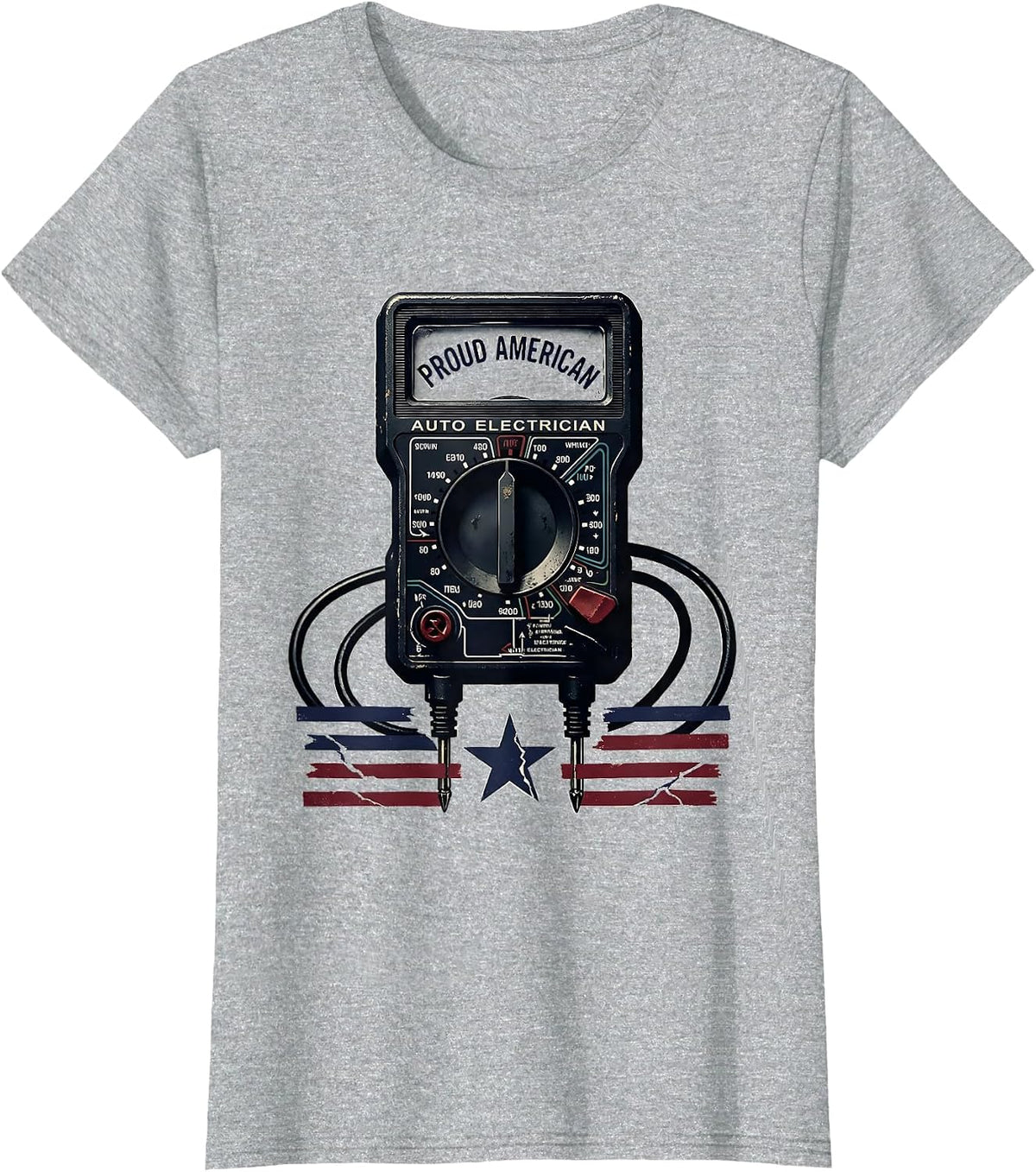 Women's Proud American Auto Electrician Patriotic Tradesman USA Flag T-Shirt - Heather Grey