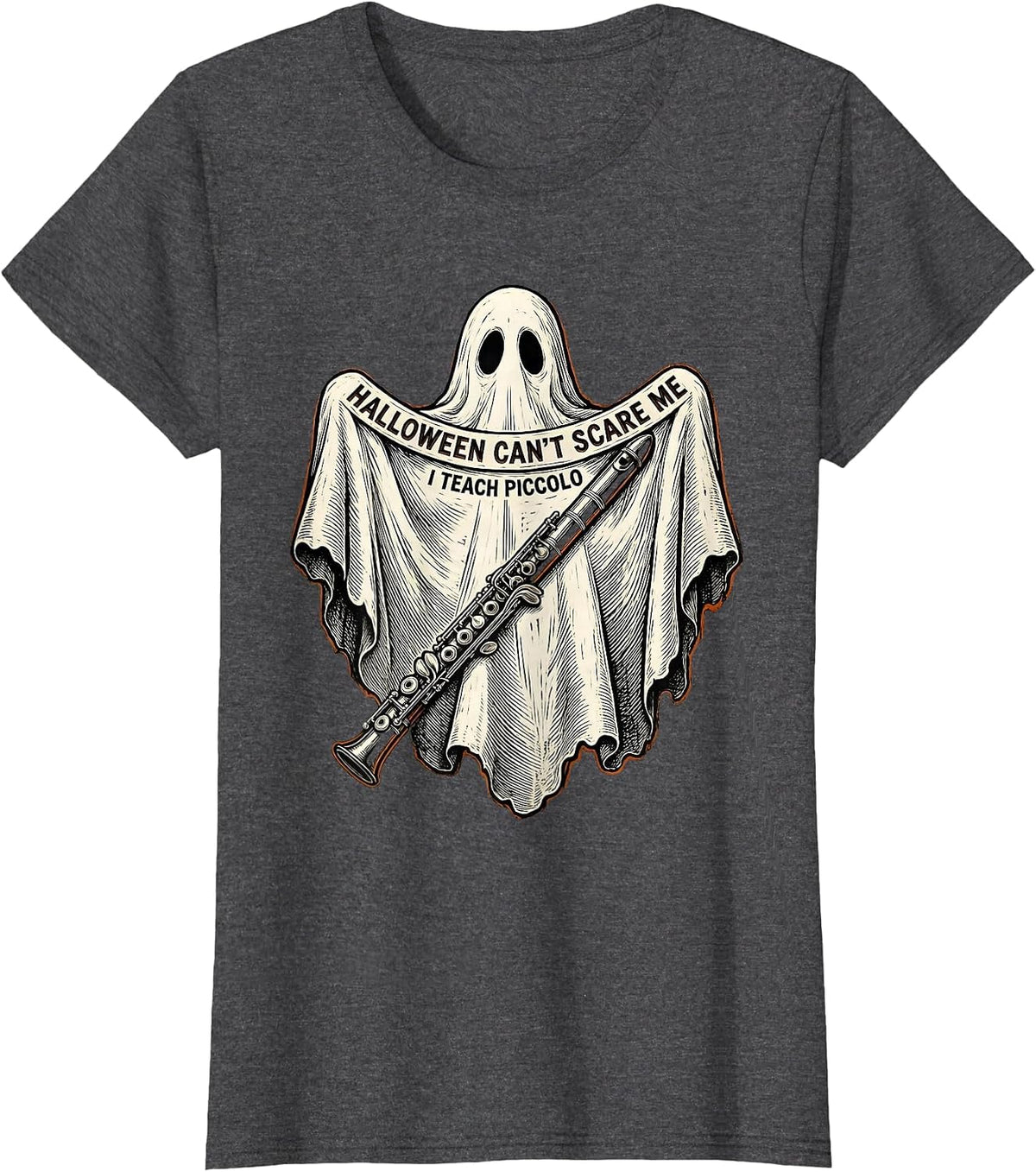 Women's Halloween Can't Scare Me, I Teach Piccolo Music Teacher T-Shirt - Dark Heather Grey