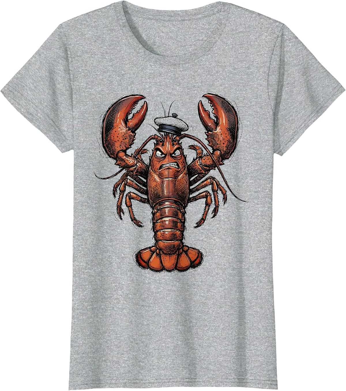 Angry Lobster Chef Hat Funny Culinary Art T-Shirt - Heather Grey