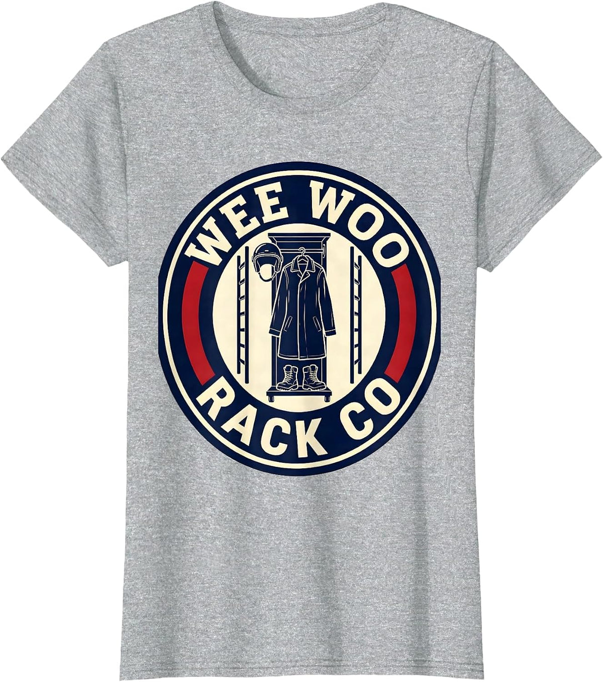 Women's WEE WOO RACK CO Sports Firefighter Crew Humor T-Shirt - Heather Grey