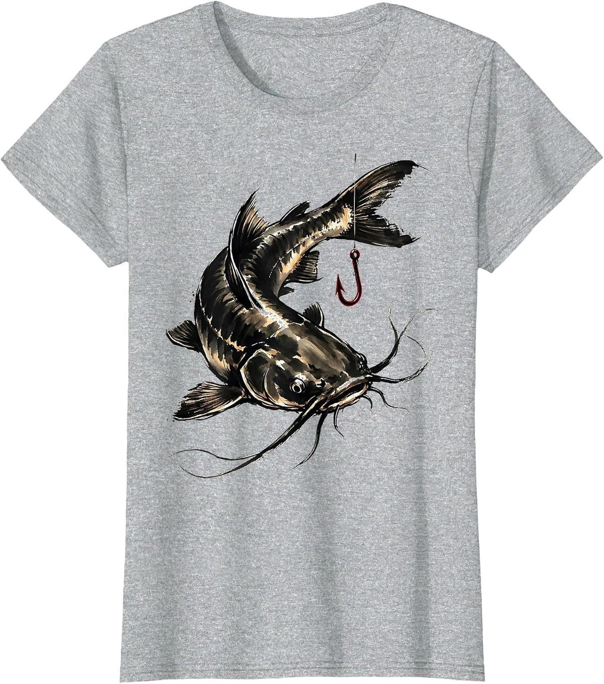Catfish Ink Brush Christian Fishing Faith Gift T-Shirt - Heather Grey