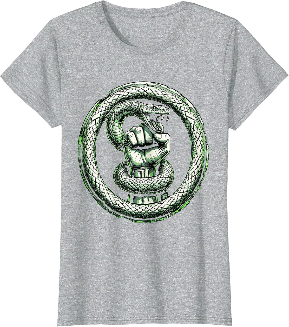 Punk Snake Devouring Raised Fist Graphic T-Shirt - Heather Grey