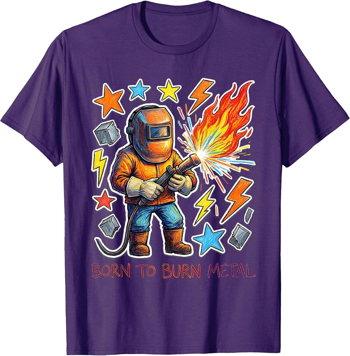 Born to Burn Metal Welder Graphic Design T-Shirt - Purple