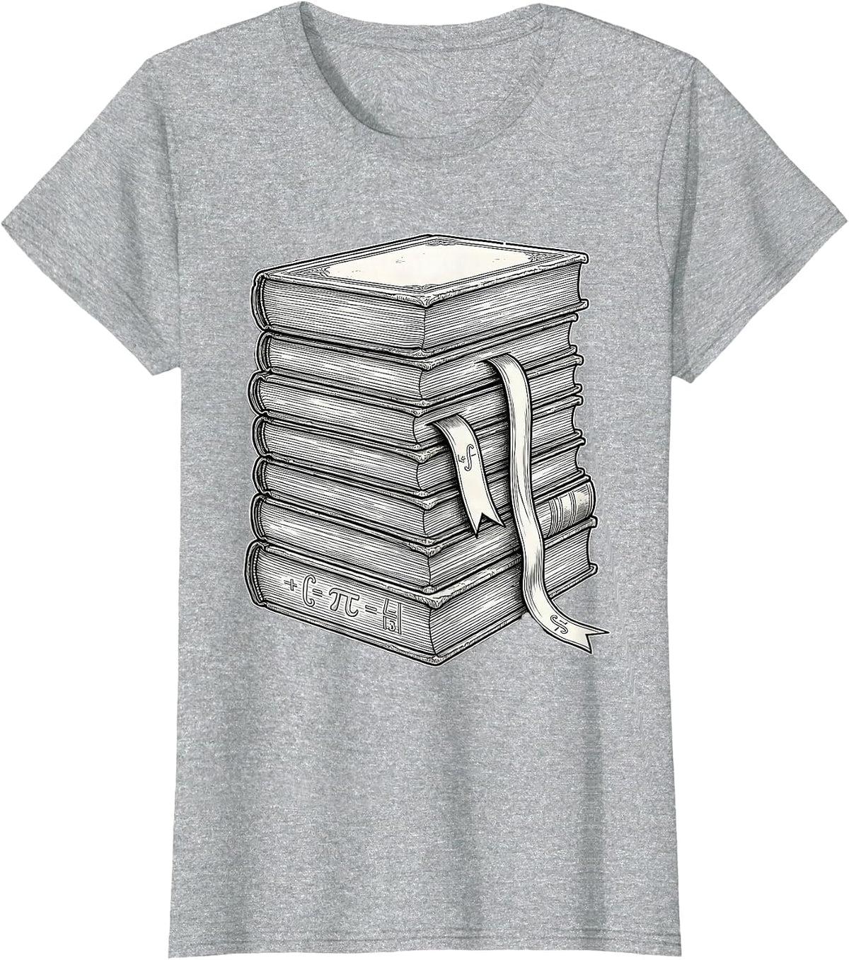 Math Teacher Stacked Textbooks Graphic Design T-Shirt - Heather Grey