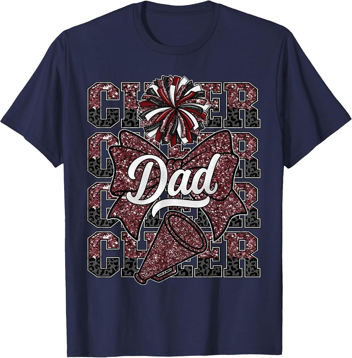 Cheer Dad Daddy Bow Sport Cheerleader Cheerleading Maroon T-Shirt - Navy Blue