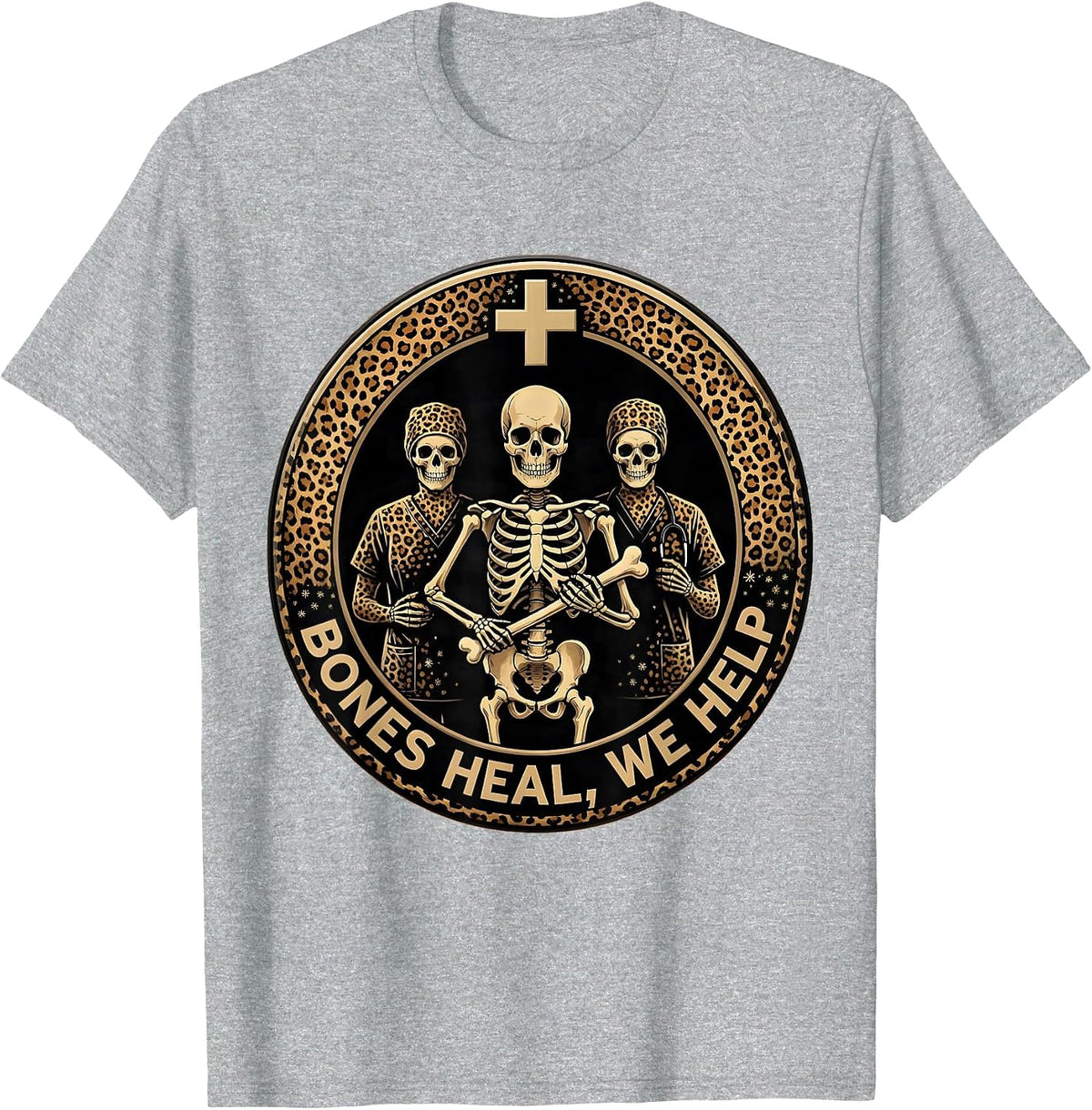 Men's Halloween Nurse Skeleton Surgical Team Design T-Shirt - Heather Grey