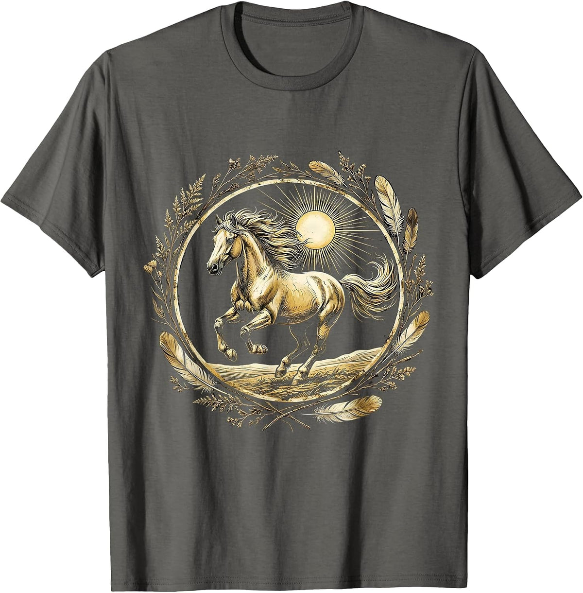 Wild Horse Galloping Through Open Plains Design T-Shirt - Asphalt Grey