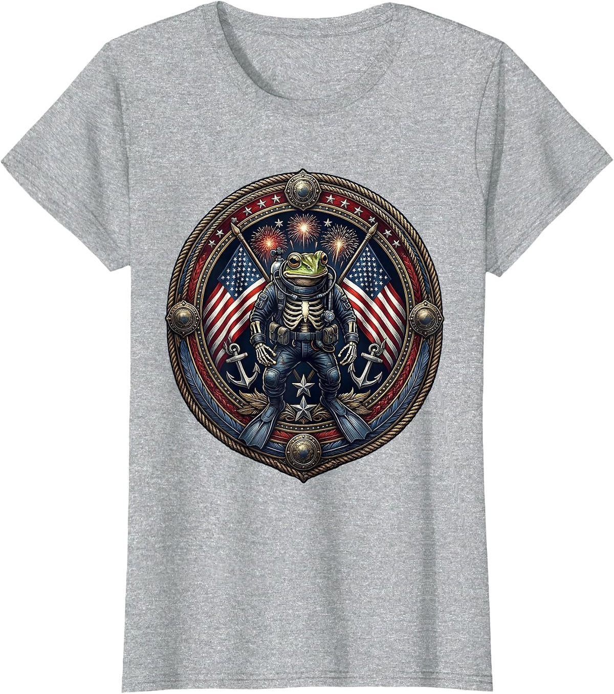 Frog Skeleton Scuba Diver Underwater Graphic T-Shirt - Heather Grey