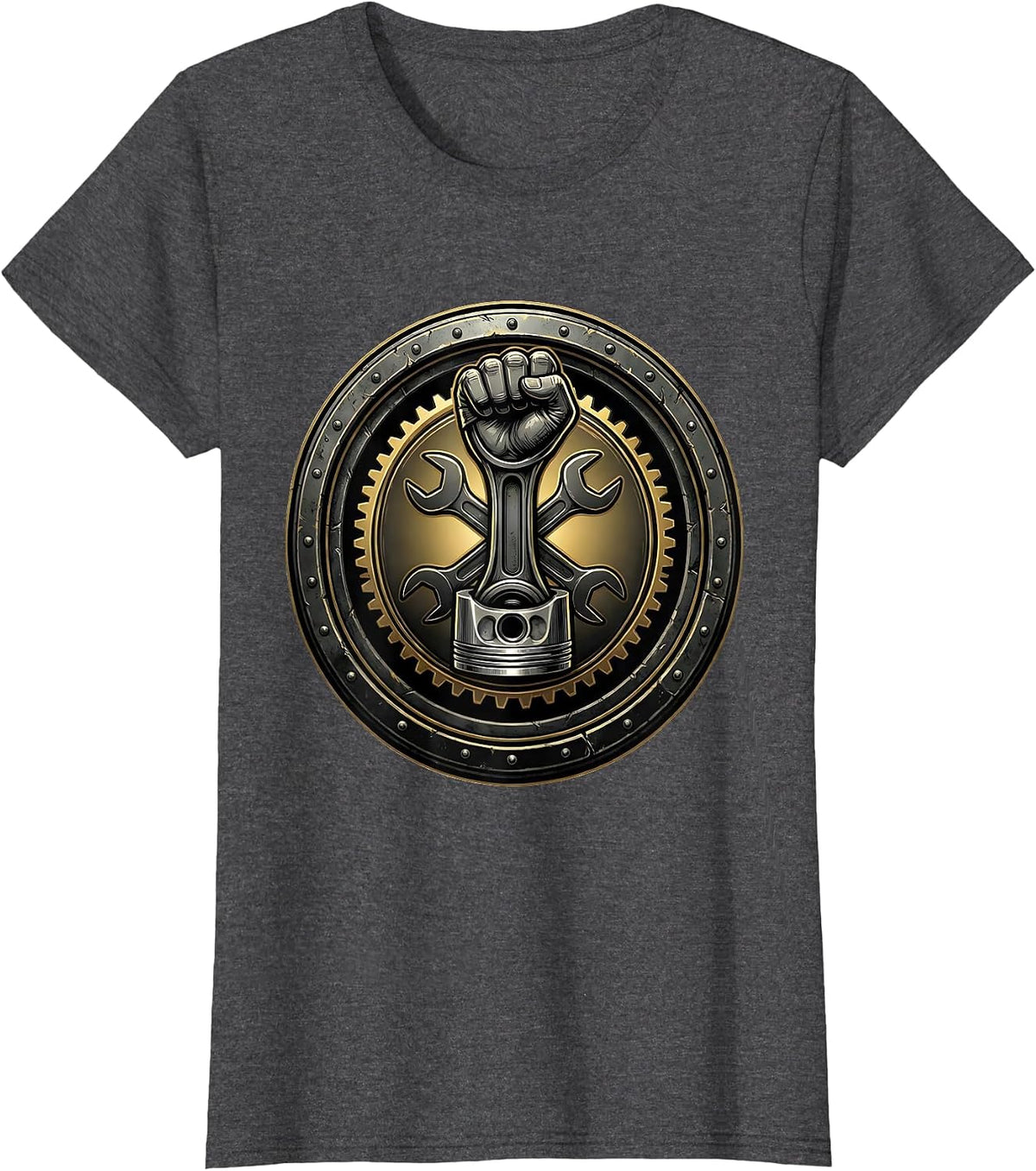 Women's Piston Fist Power Engine Mechanic Graphic T-Shirt - Dark Heather Grey