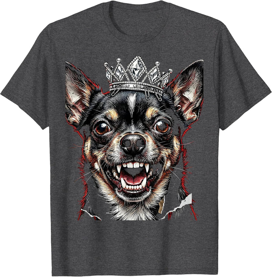 Men's Snarling Chihuahua Diamond Tiara Brat Graphic T-Shirt - Dark Heather Grey