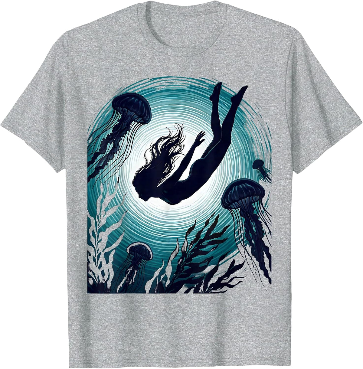 Men's Woman Diving Into Glowing Ocean Graphic Tee T-Shirt - Heather Grey