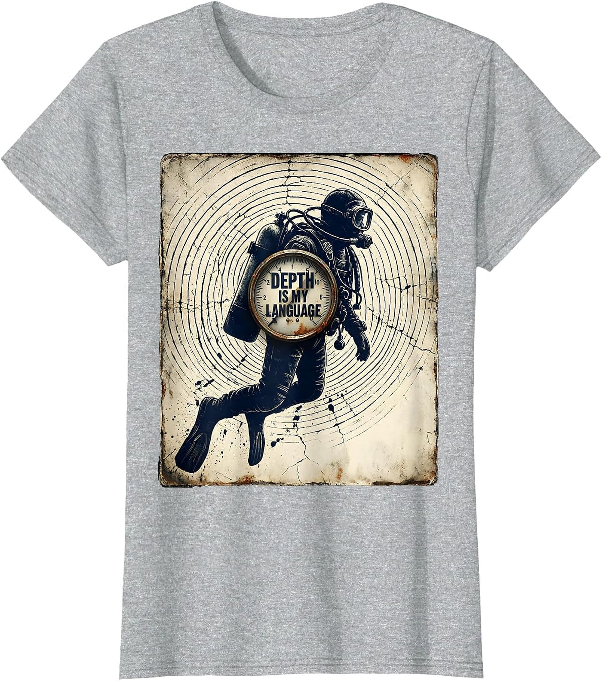 Depth Is My Language Distressed Scuba Diving Diver Gift T-Shirt - Heather Grey