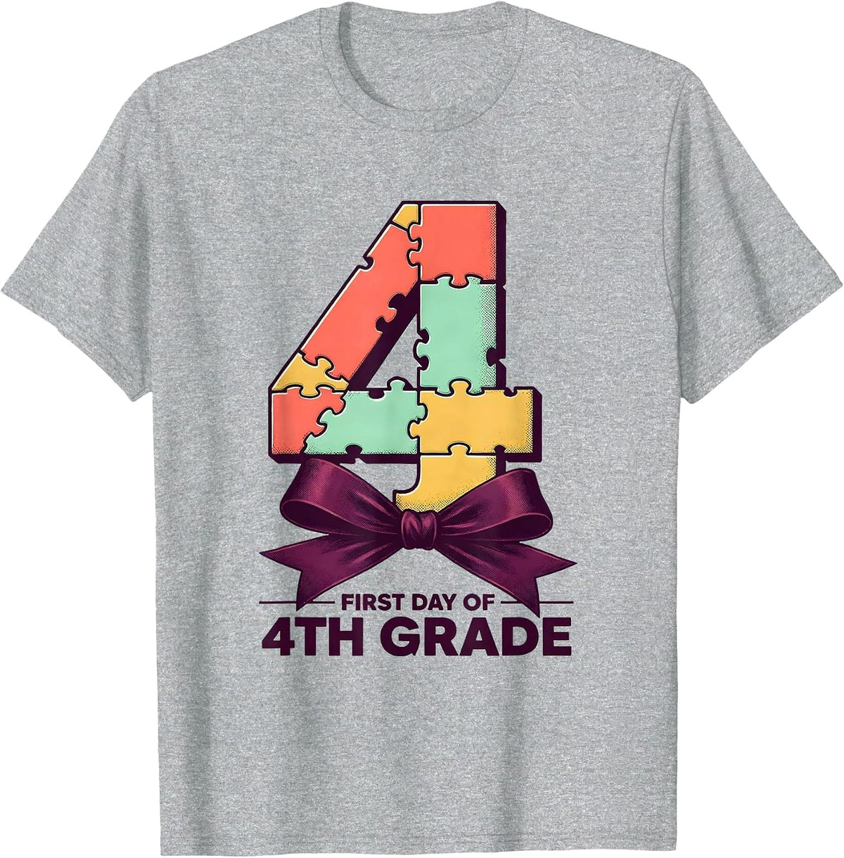 Men's First Day Of 4th Grade Cute Coquette Bow Back To School T-Shirt - Heather Grey