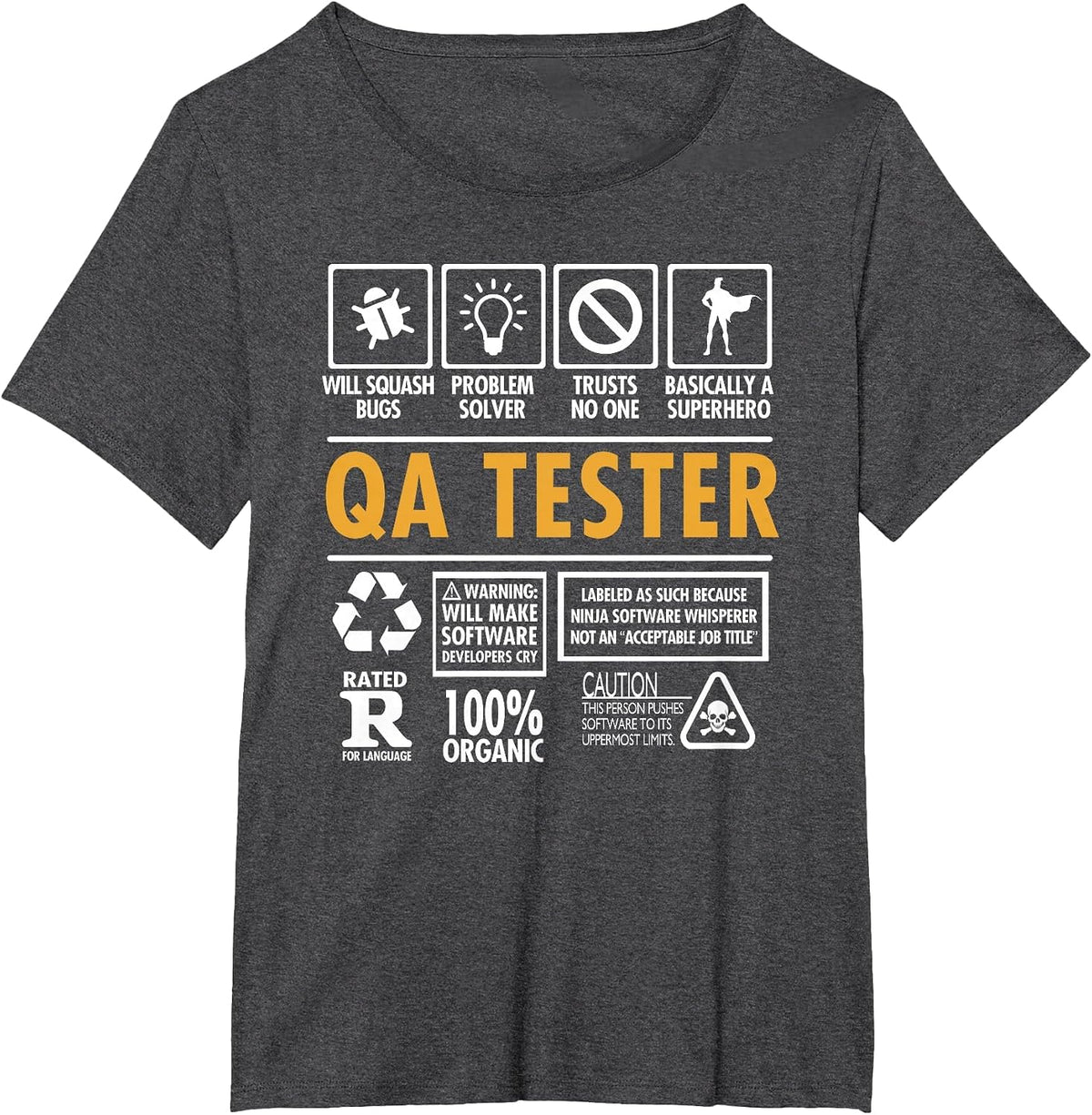 QA Tester Quality Assurance Tester or Analyst Funny T-Shirt - Dark Heather Grey