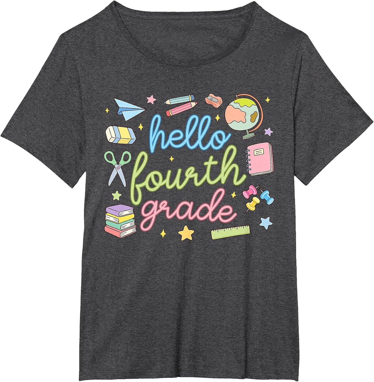 Back to School First Day Hello Fourth 4th Grade Teacher Girl T-Shirt - Dark Heather Grey
