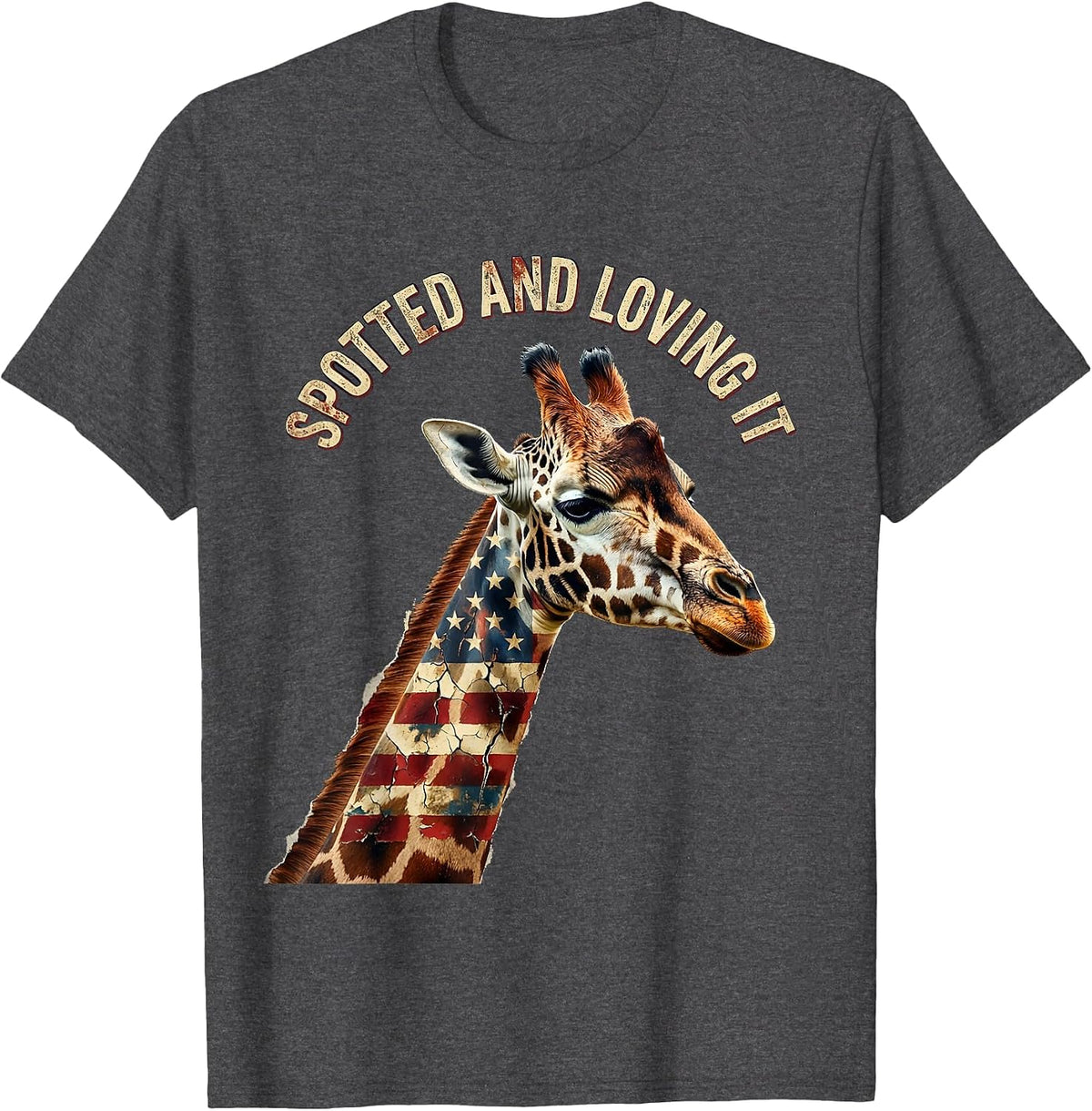 Spotted and Loving It Giraffe Design T-Shirt - Dark Heather Grey