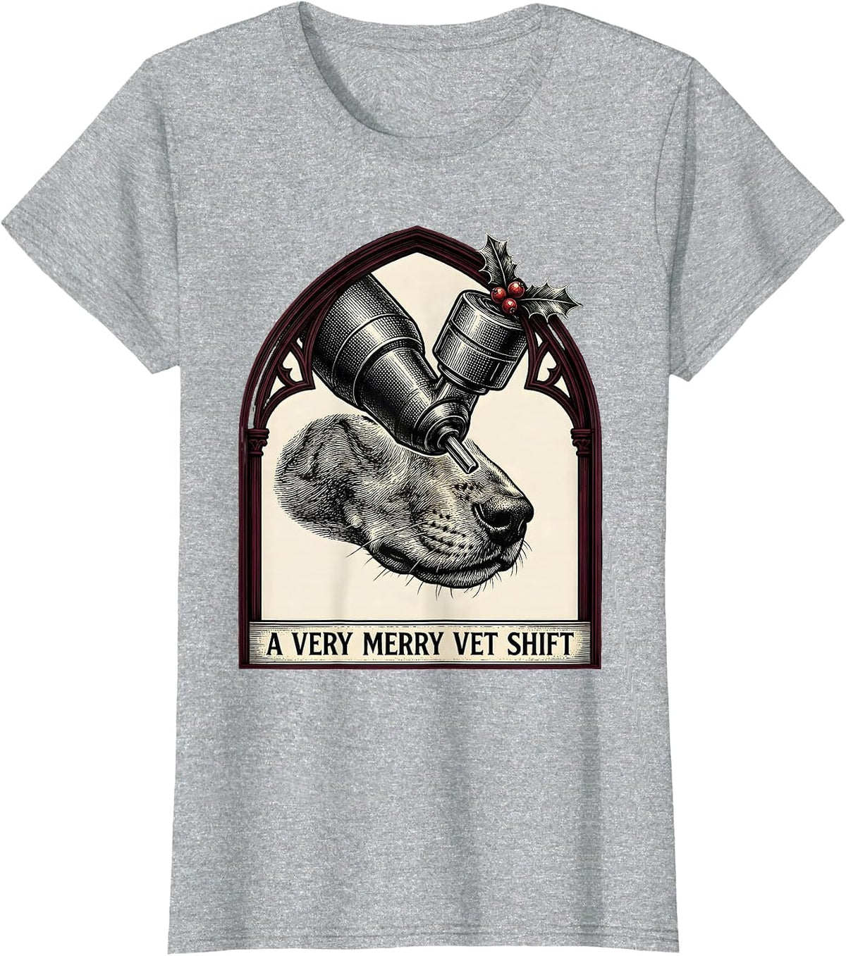 Women's A Very Merry Vet Shift Gothic Veterinary Tech Christmas T-Shirt - Heather Grey